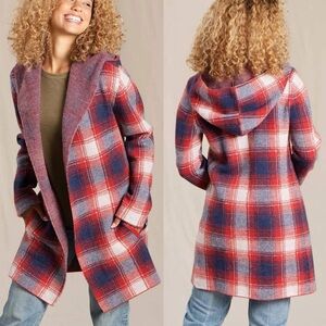 Toad&Co heartfelt itch-free merino wool Plaid Hooded Cardigan, size xl